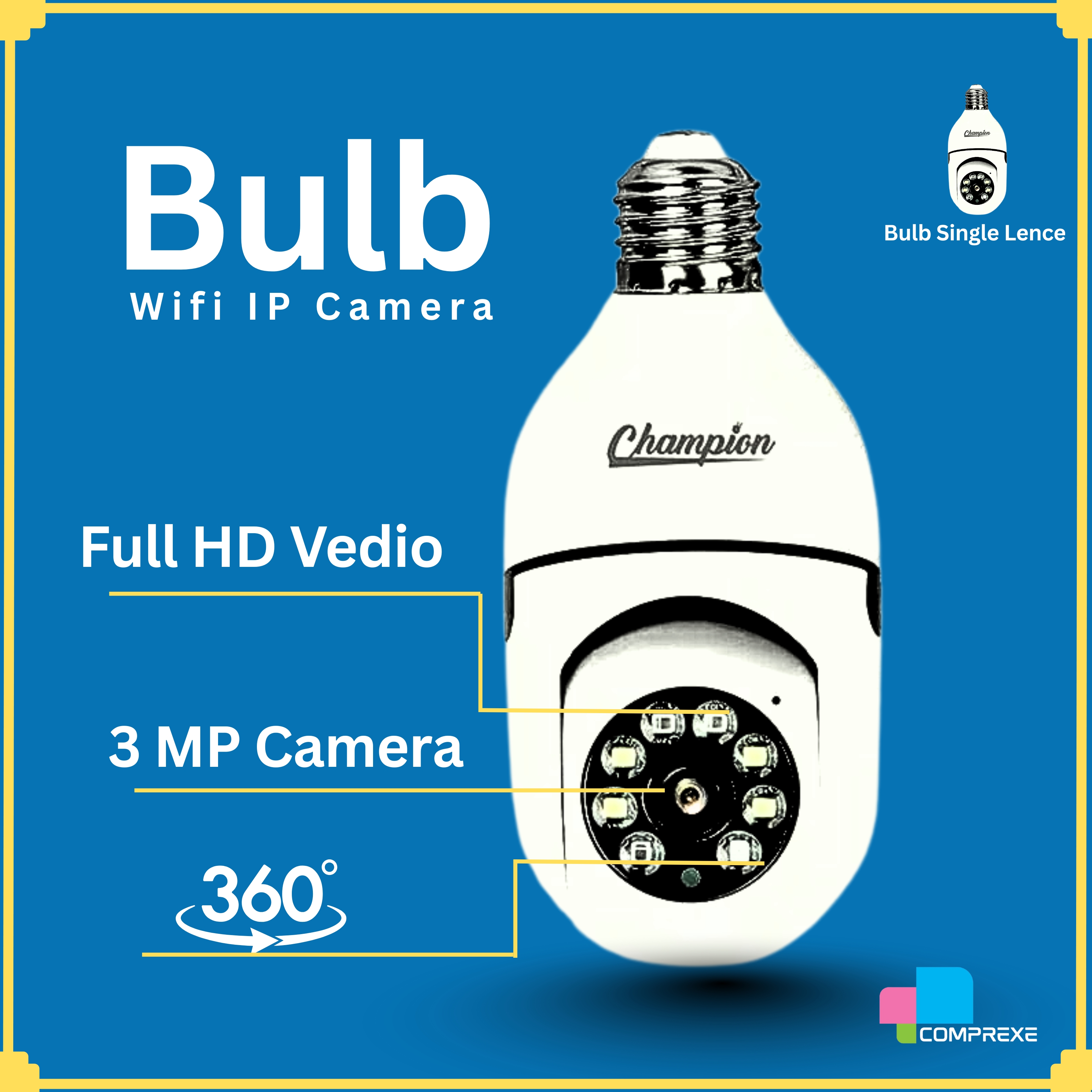 3Mp V380 Pro Champion Brand 1080p Full Hd Best Quality Bulb Holder Camera